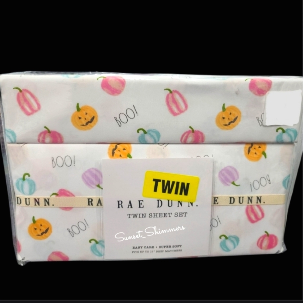Rae Dunn Colorful Jack Pumpkin Boo Twin Bed Sheet Set Decor NEW